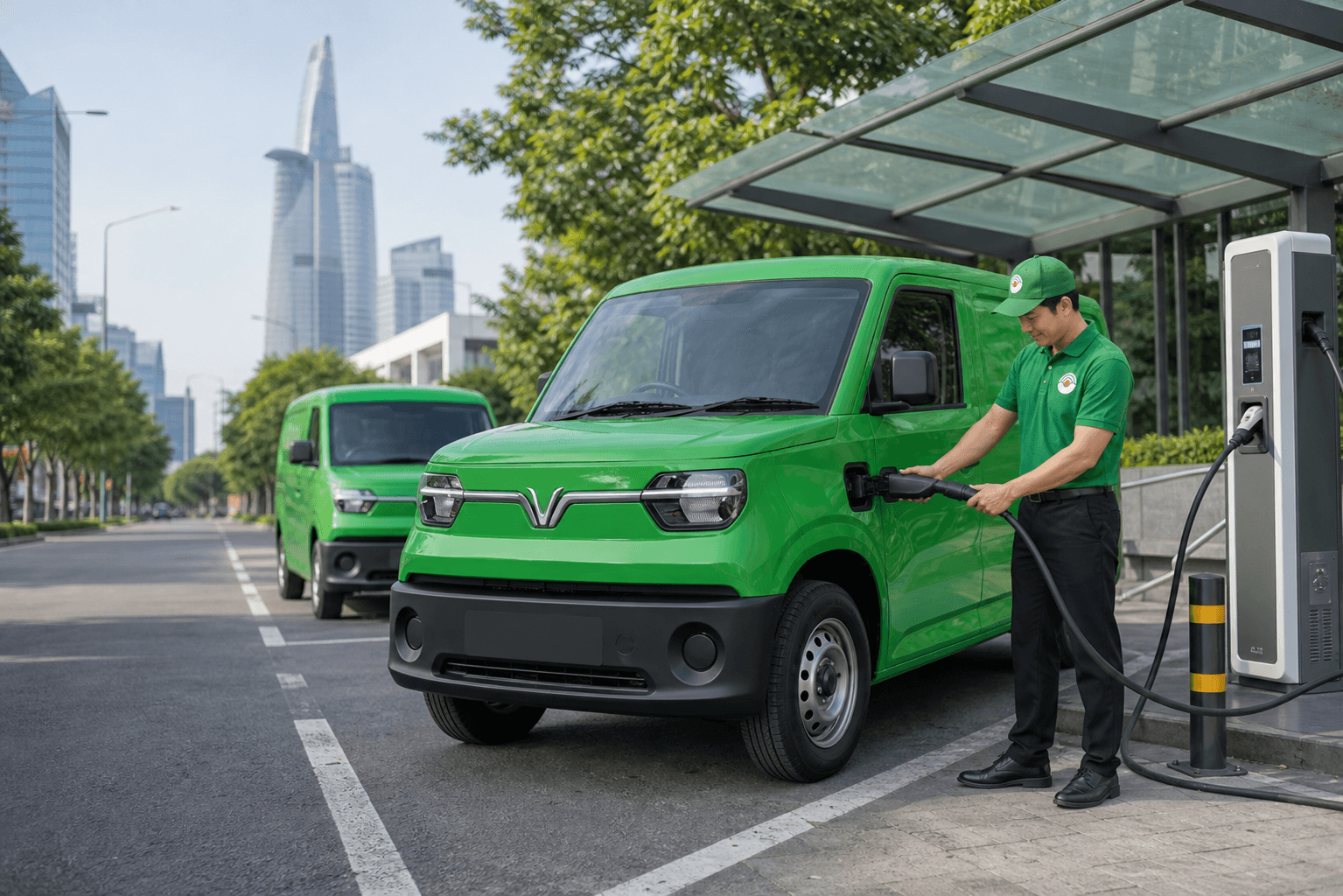 Đội xe điện GOZO tại trạm sạc thông minh